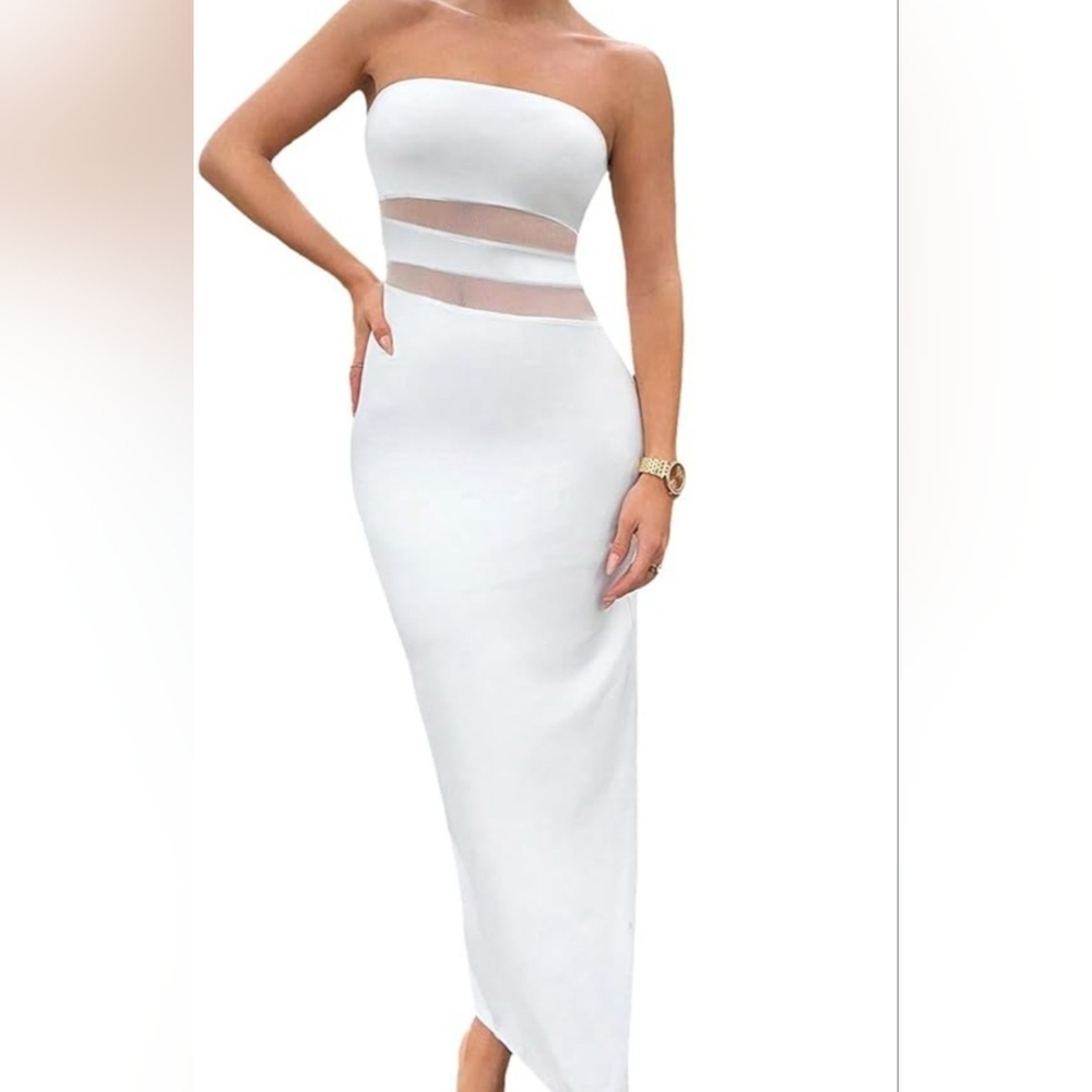 Jan - Elegant White Sheer Panel Dress